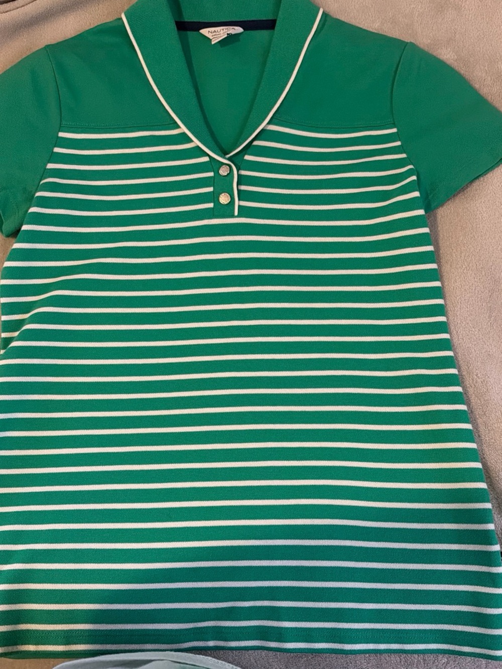 Nautica Green Polo Top with Navy Trim